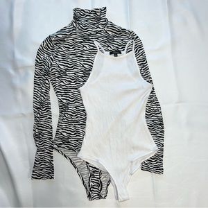 2 Pack Bodysuits Long Sleeve Mock Neck Tank Top Layering Zebra Print